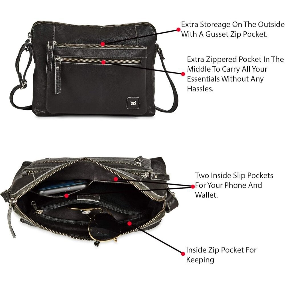 Women Dark Grey Imported Leather Polyester Crossbody Shoulder Crossover Bag - Picture 4 of 6
